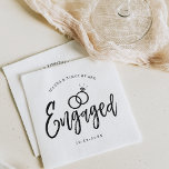 Engagement Party Script Lettering Napkin<br><div class="desc">A fun and unique script lettered napkin tailored specifically to you an engagement party.  It features the word engaged with wedding rings resting about it. Underneath this and above it are the names of the bride and groom and the engagement date.</div>