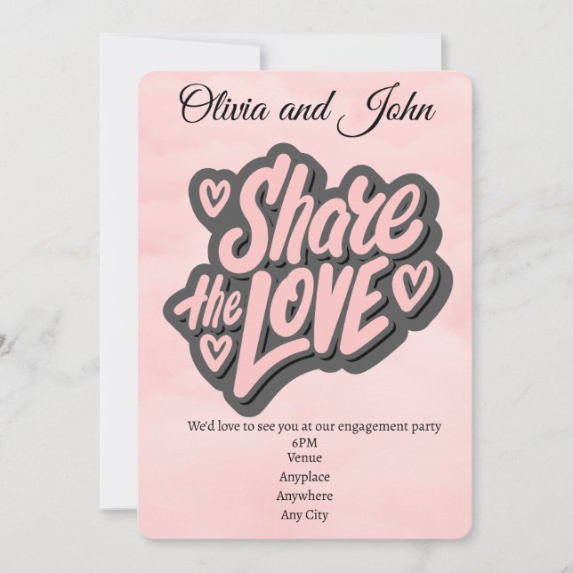 Engagement Party - Share the Love. Editable Invitation (Front)