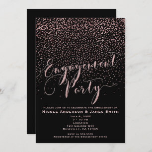 ENGAGEMENT PARTY Shower Black Rose Gold Confetti Invitation