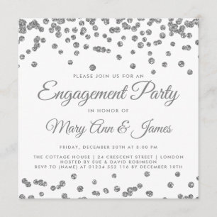 Engagement Party Silver Glitter Confetti winter+we Invitation