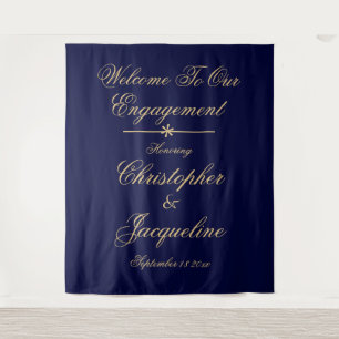 Engagement Party - Simple, Elegant, Navy & Gold Tapestry