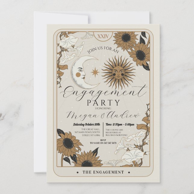 Engagement Party Sun Moon Align Tarot Couples  Invitation (Front)