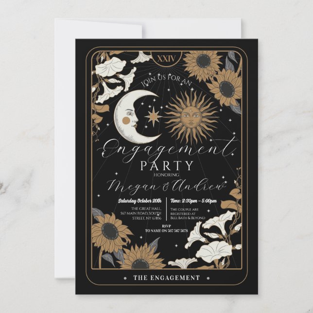 Engagement Party Sun Moon Align Tarot Couples  Invitation (Front)