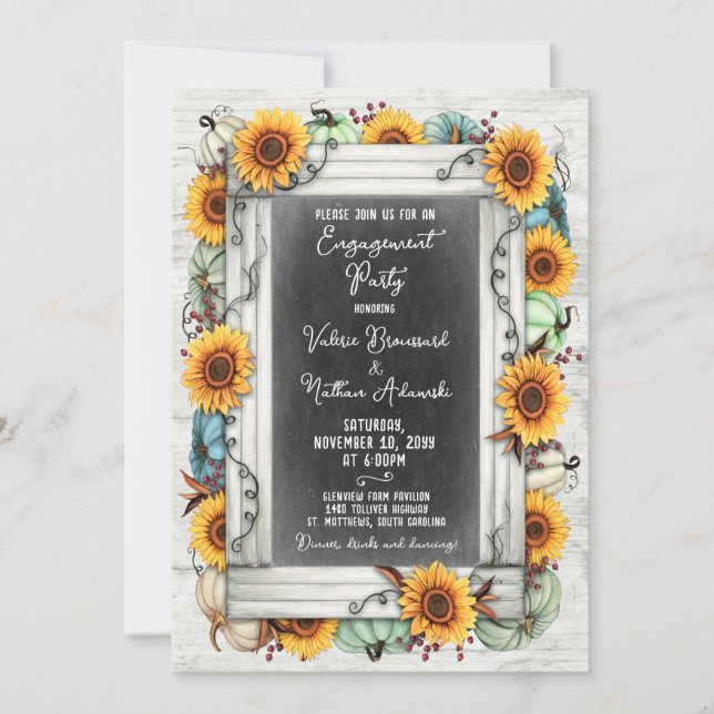 Engagement Party Sunflower Pumpkin Rustic Fall Invitation (Front)