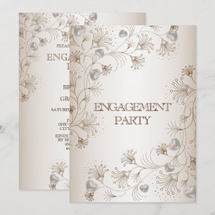 Engagement Party Tan Floral Heart Beige Elegant Invitation