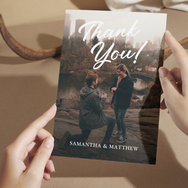 Engagement Party Thank You Card (Thank You Card from Newly Engaged Couple with background photo)