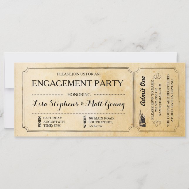 Engagement Party Ticket Couples Rustic Invite (Front)