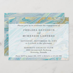 Engagement Party Turquoise & Gold Marble Geode Invitation