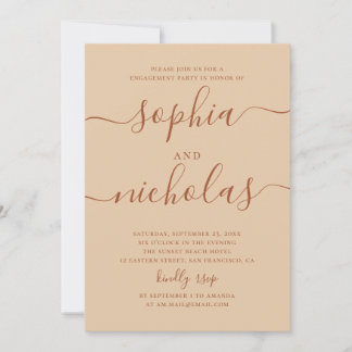Engagement Party | Warm Peach Sand Script Wedding Invitation