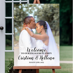 Engagement party welcome sign with photo