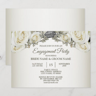 Engagement Party White Floral Greenery Beige Invitation