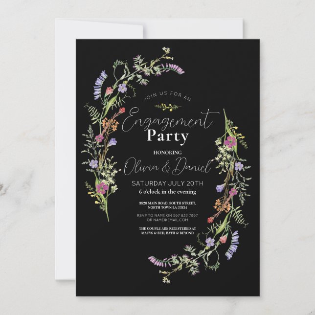 Engagement Party Wildflowers Floral Ditsy Dark Invitation (Front)