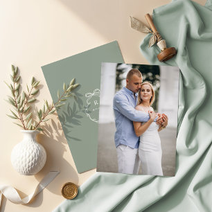 Engagement Photo Bow & Ribbon Monogram Wedding Invitation