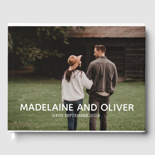 Engagement Photo Elegant Simple Keepsake Guest Book (Front)