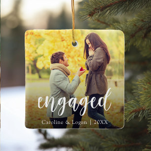Engagement Photo   Engaged Holiday Keepsake Ceramic Ornament