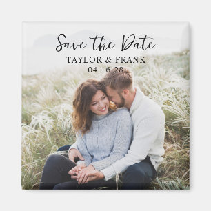 Engagement Photo Modern Brush Script Save the Date Magnet