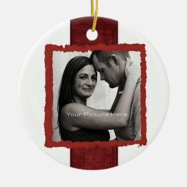 Engagement Photo Rustic Christmas Wedding Ceramic Tree Decoration (Front)