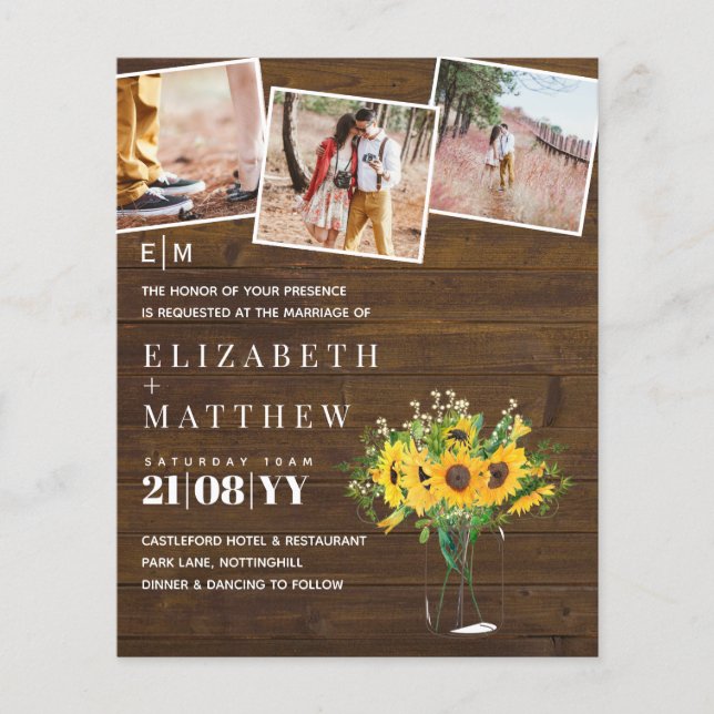 Engagement Photo Rustic Sunflower Wedding Savedate (Front)