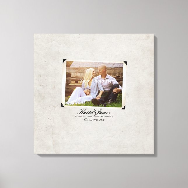 Engagement Photo Rustic Vintage Wedding Canvas Print (Front)