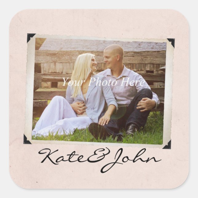 Engagement Photo Rustic Vintage Wedding Square Sticker (Front)