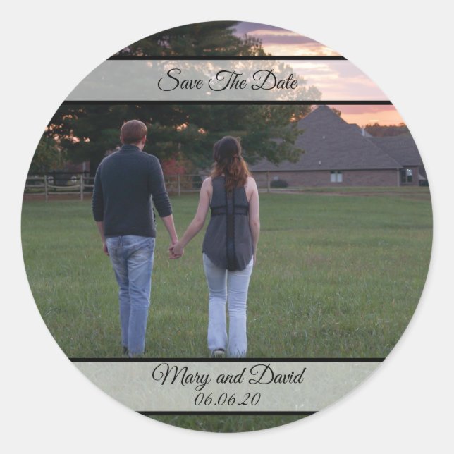 Engagement Photo Save The Date Classic Round Sticker (Front)