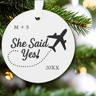 Engagement Photo She Said Yes! and Aeroplane Trave Ornament