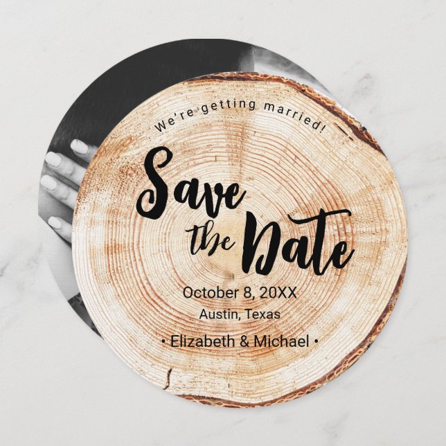 Engagement photo Wood Grain Rustic Wedding Invitation (Front/Back)