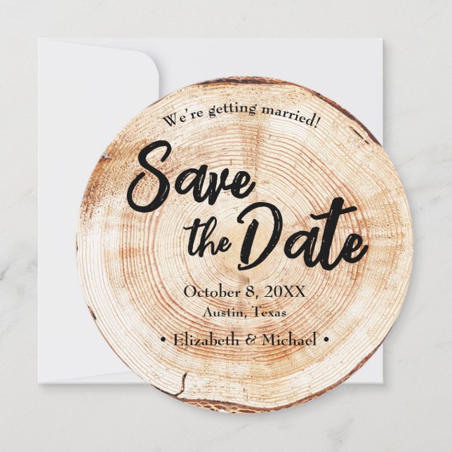 Engagement photo Wood Grain Rustic Wedding Invitation (Front)