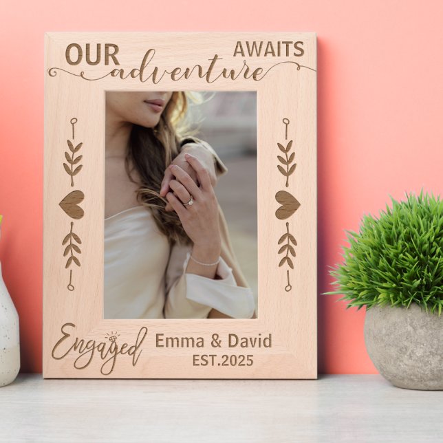 Engagement Ring Wedding Boho Adventurous Couple Etched Frames (Engagement engaged she said yes first christmas home decor keepsake fun love calligraphy memories  )