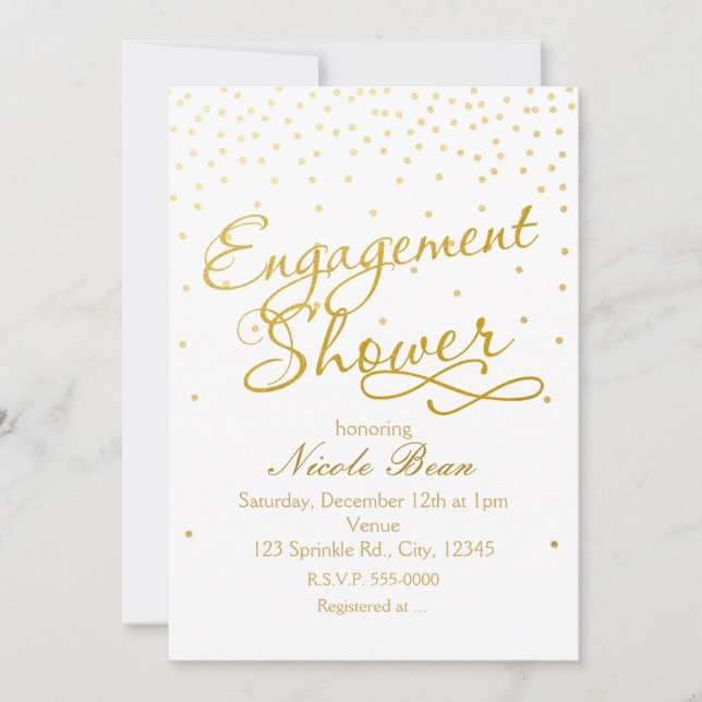 ENGAGEMENT SHOWER White & Gold Confetti Invitation (Front)