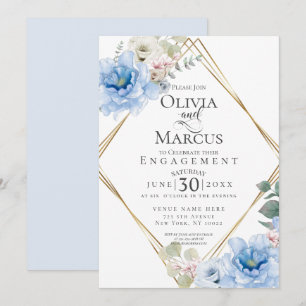 ENGAGEMENT Tropical Blue Watercolor Flowers Invitation
