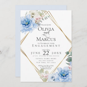 ENGAGEMENT Tropical Blue Watercolor Flowers Invitation