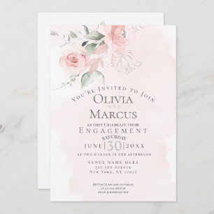 ENGAGEMENT   Watercolor Blush Pink Flowers Invitation