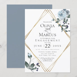 ENGAGEMENT   Watercolor Dusty Blue Floral Invitation