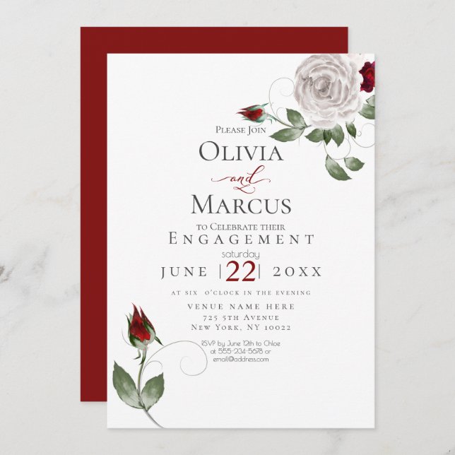 ENGAGEMENT | Watercolor Dusty Mauve and Cabernet Invitation (Front/Back)