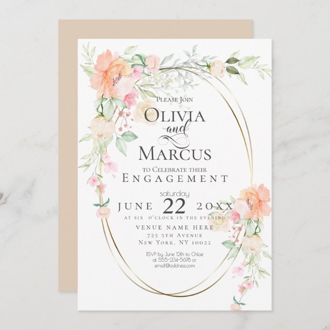 ENGAGEMENT | Watercolor Pastel Spring Flowers Invitation (Front/Back)