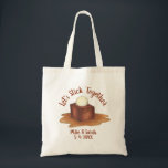 Engagement Wedding Party Sticky Toffee Pudding Tote Bag<br><div class="desc">Design features an original marker illustration of delicious sticky toffee pudding. A staple in British cuisine, this dessert features a soft, date-based cake drowned in a sweet toffee sauce and served with a scoop of vanilla ice cream. Ideal for a 'let's stick together' themed engagement or anniversary celebration, a bakery...</div>