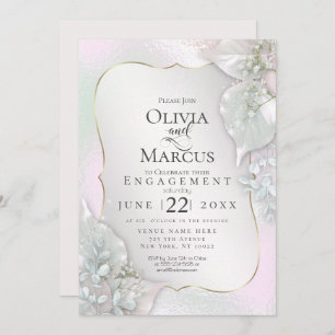 ENGAGEMENT Wispy Pink Shimmery Leaves Invitation
