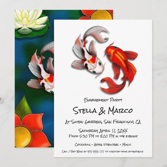 Engagement Yin Yang Koi Fish Japanese Garden Party Invitation (Front/Back)