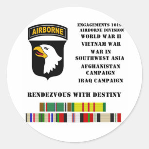 Engagements of the 101st airborne division classic round sticker