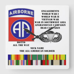 Engagements of the 82nd airborne division square wall clock