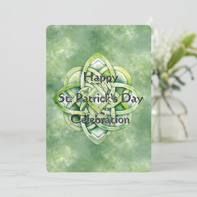 Engaging Green Watercolor Celtic Knot Invitation (Standing Front)