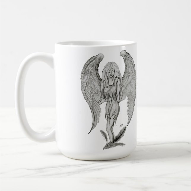 Engel Bleistiftzeichnung Black and white Design Coffee Mug (Left)