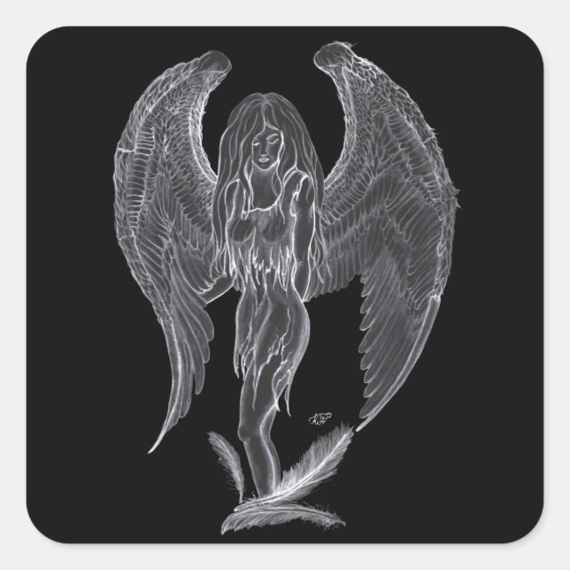 Engel Bleistiftzeichnung Black and white Design Square Sticker (Front)