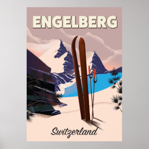 Engelberg Switzerland Ski travel poster