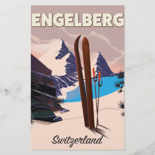 Engelberg Switzerland Ski travel poster Stationery