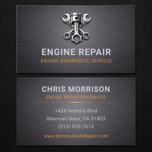 Engine Repair Specialist Automotive Metallic Business Card