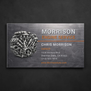 Engine Service Auto Motor Metallic Business Card