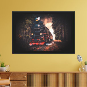 Engine Train chugging through a lush forest area Canvas Print