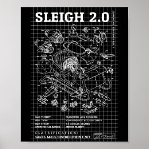 Engineer Christmas Funny Santa Rocket Sleigh Bluep Poster